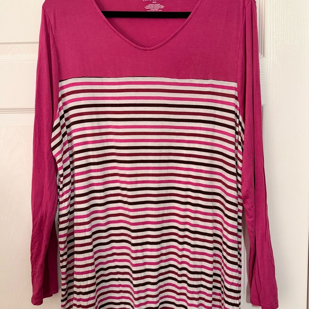 Lane Bryant Fuchsia and Striped Long Sleeve Top